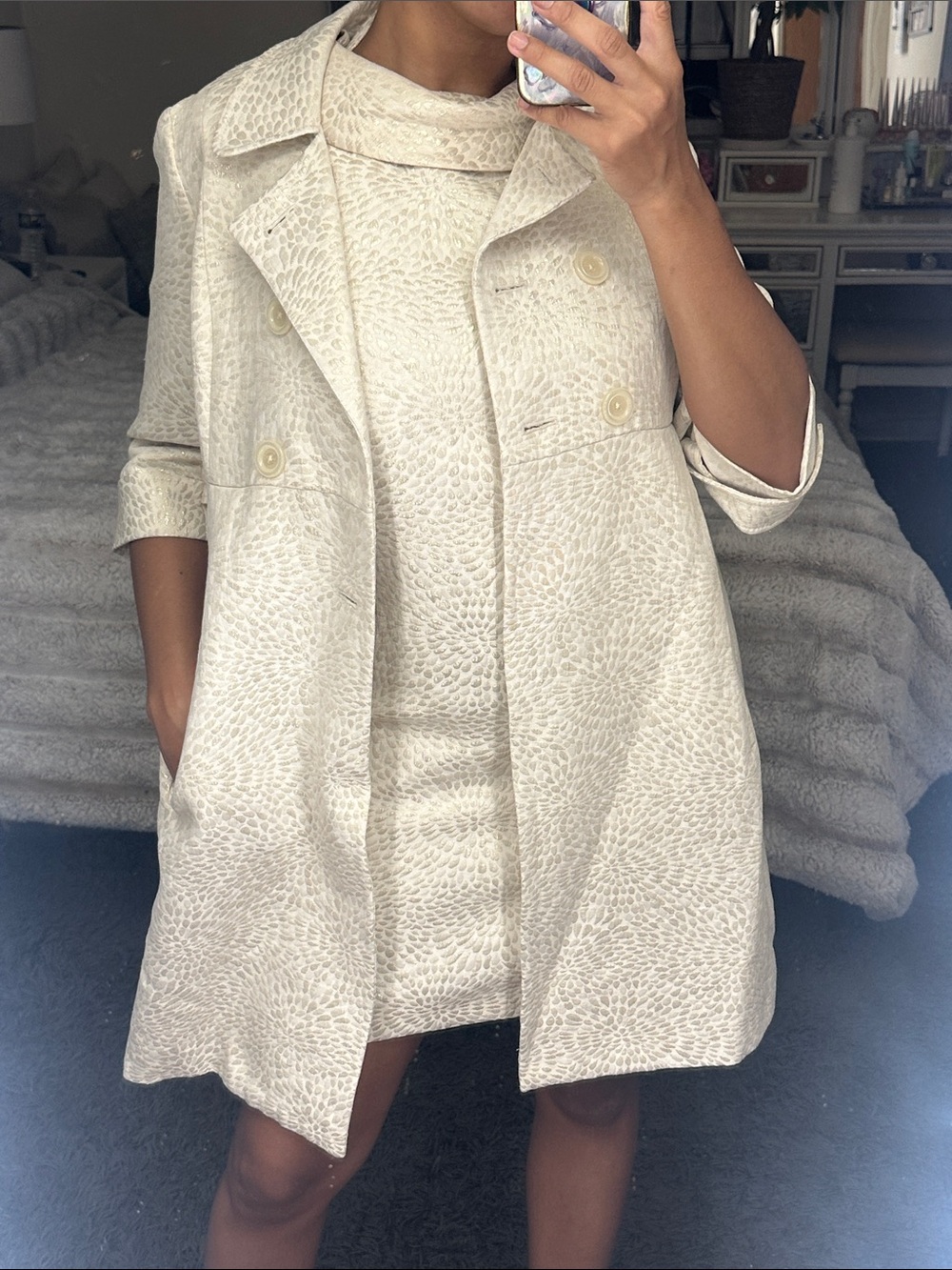 Michael Kors Cream Textured Coat and Dress Set size 10 used in good condition